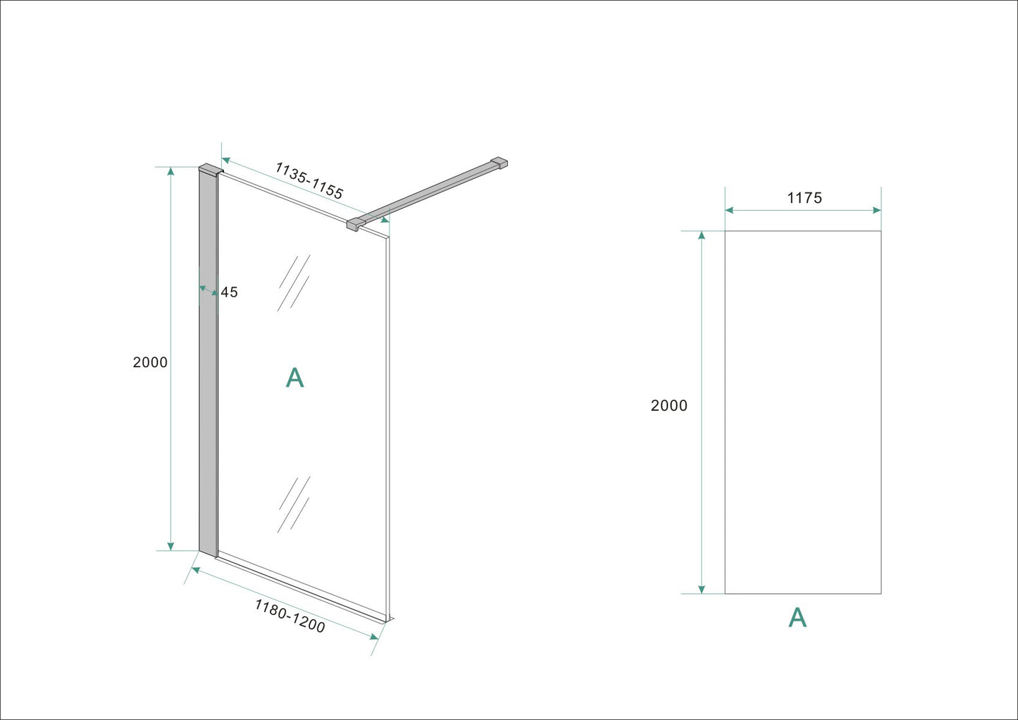 Wiesbaden Graffic inloopdouche met zwart profiel 120x200 cm - 10mm NANO veiligheidsglas - WDtegels