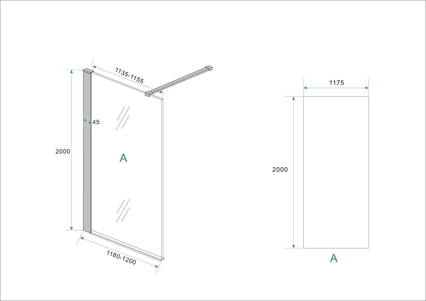 Wiesbaden Graffic inloopdouche met zwart profiel 120x200 cm - 10mm NANO veiligheidsglas - WDtegels