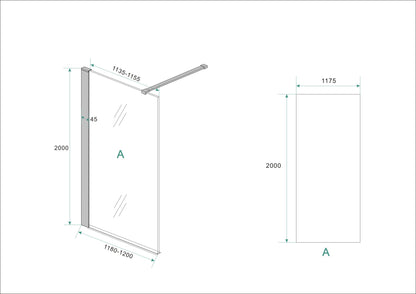 Wiesbaden Graffic inloopdouche met zwart profiel 120x200 cm - 10mm NANO veiligheidsglas - WDtegels