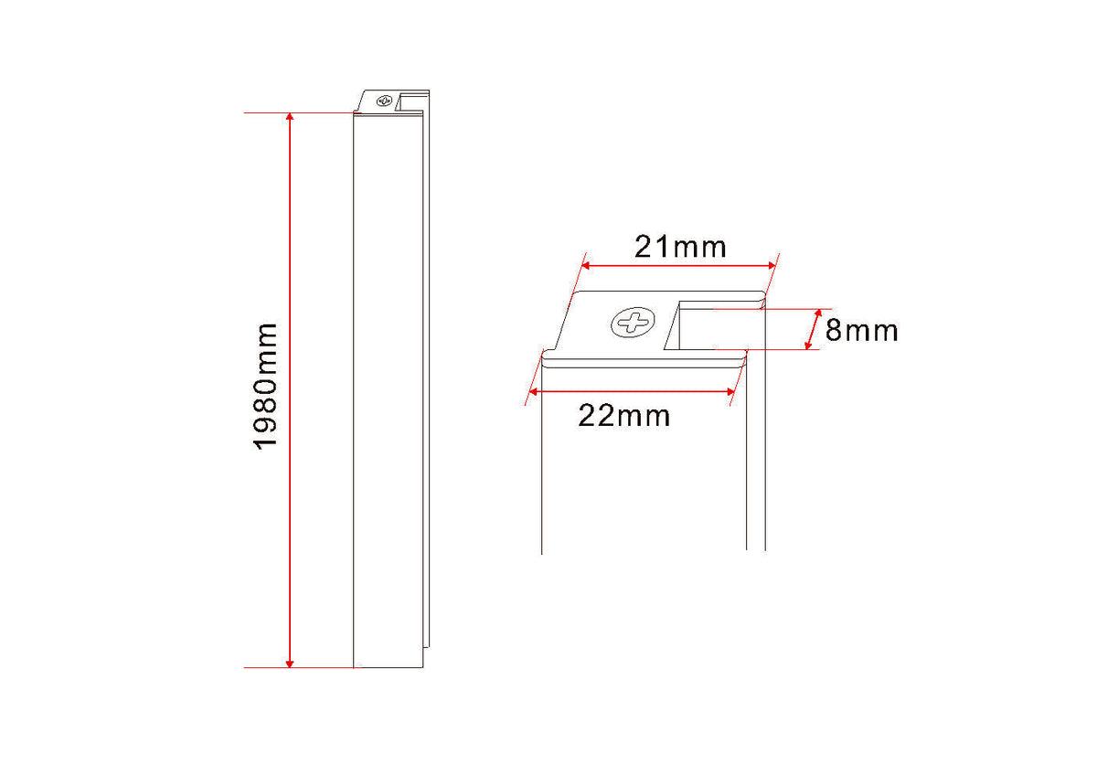 Maattekening Set magneetstrips Voor kwartronde cabine met 2 draaideuren 8mm Chroom