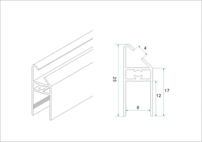 Maattekening Set magneetstrips Voor kwartronde cabine met 1 draaideur 8mm Chroom