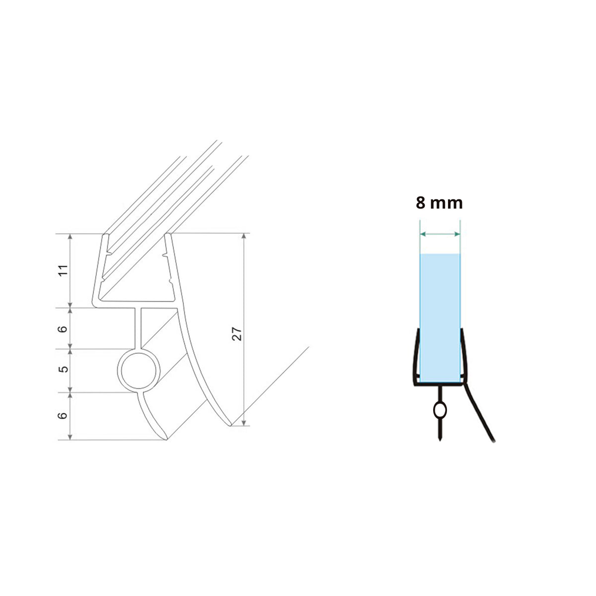 Maattekening Waterkering kunststof 8mm x 80cm Transparant - tekening 2