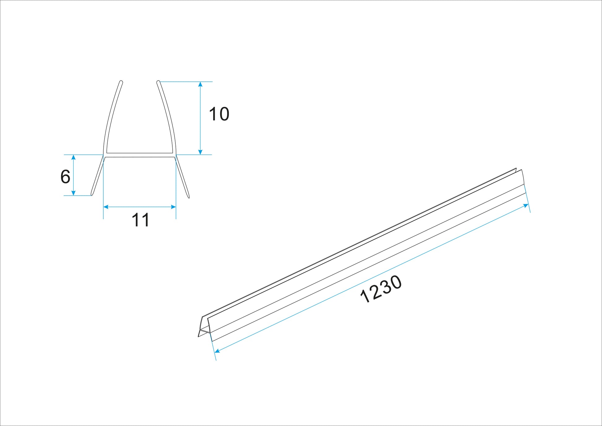 Kunststof bodemstrip tbv inloopdouche 10mm L=1230 - WDtegels
