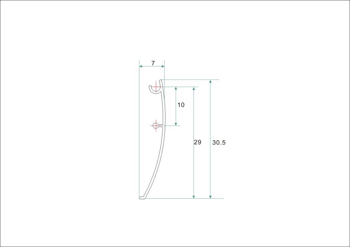 Maattekening Aluminium afdekstrip voor wandprofiel Eco 200cm