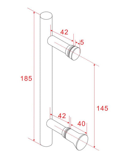 Maattekening Deurgreep type 3 18,5cm Chroom