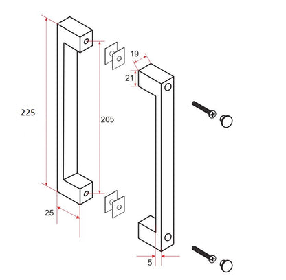 Maattekening Deurgreep type 5 22,5cm Mat zwart