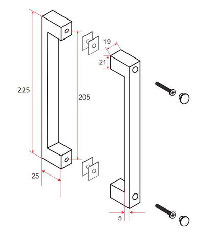 Maattekening Deurgreep type 6 22,5cm Chroom