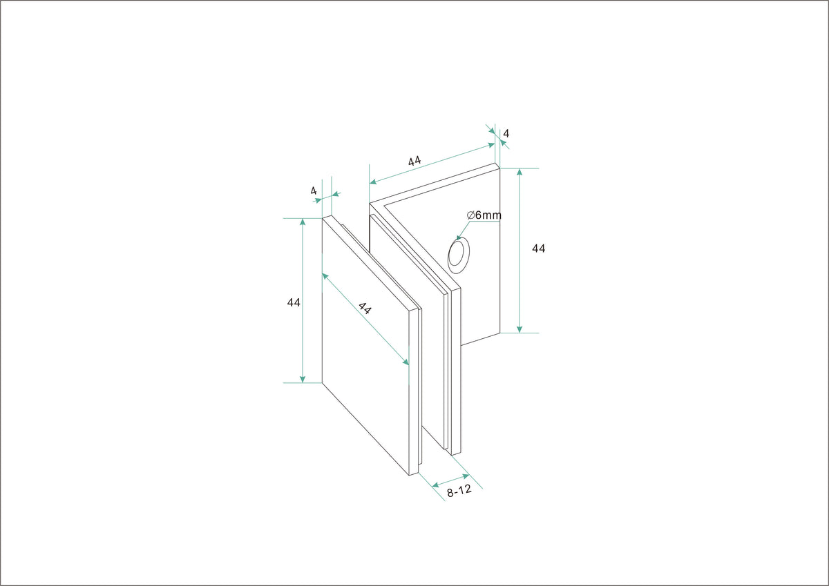 Maattekening Less glaskoppelingset voor profielloze inloopdouche 2 stuks Geborsteld koper