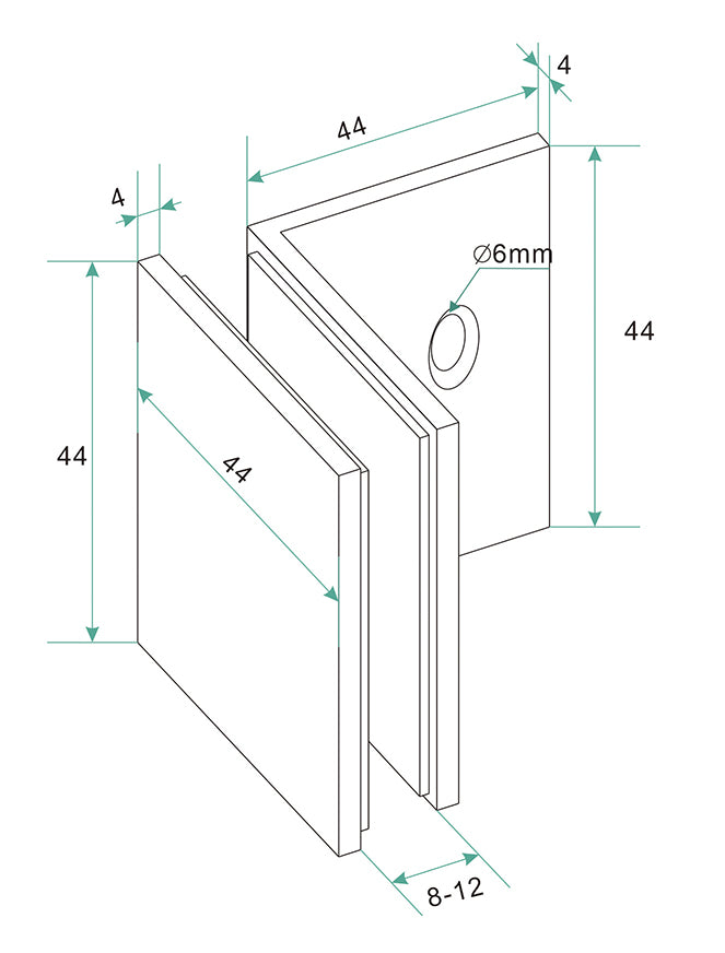 Less glass coupling set for profileless walk-in shower 2 pieces gunmetal
