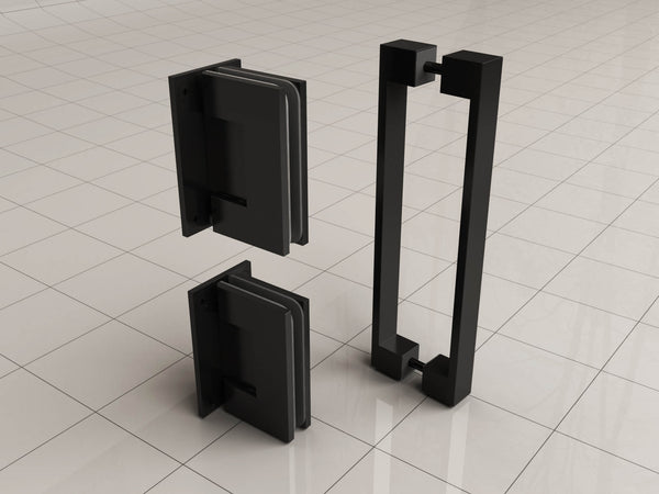 Juego de bisagras y tirador para puerta de nicho sin perfil, color negro mate