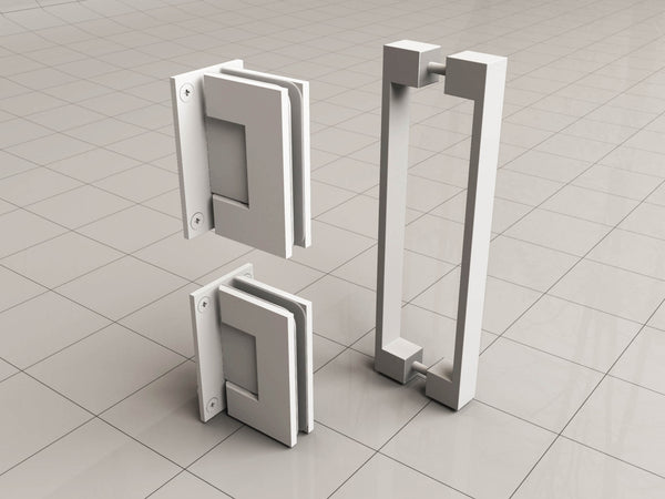 Juego de bisagras y tirador para puerta de nicho sin perfil blanco mate