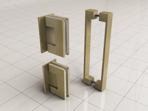 Sin juego de bisagras y tirador para puerta de nicho sin perfil en latón cepillado