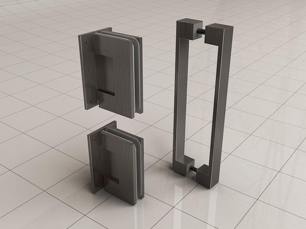 Less scharnierset en greep voor profielloze nisdeur gunmetal - WDtegels