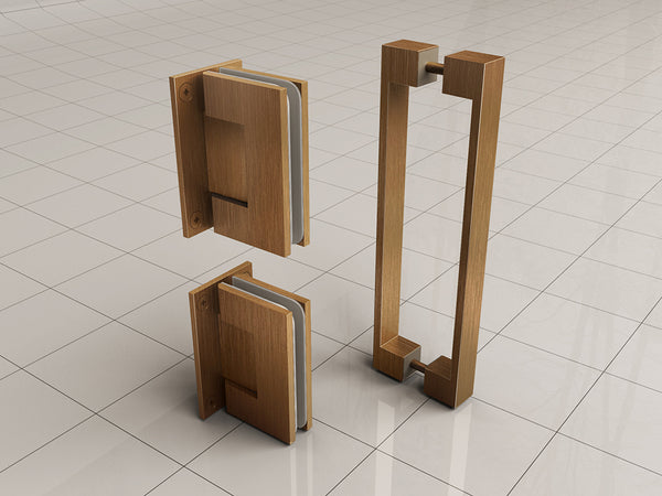 Sin juego de bisagras y tirador para puerta de nicho sin perfil en bronce cepillado cobre