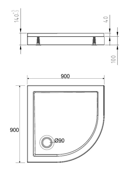 Wiesbaden Douchebak acryl 1/4 rond 90x90x4 wit - WDtegels