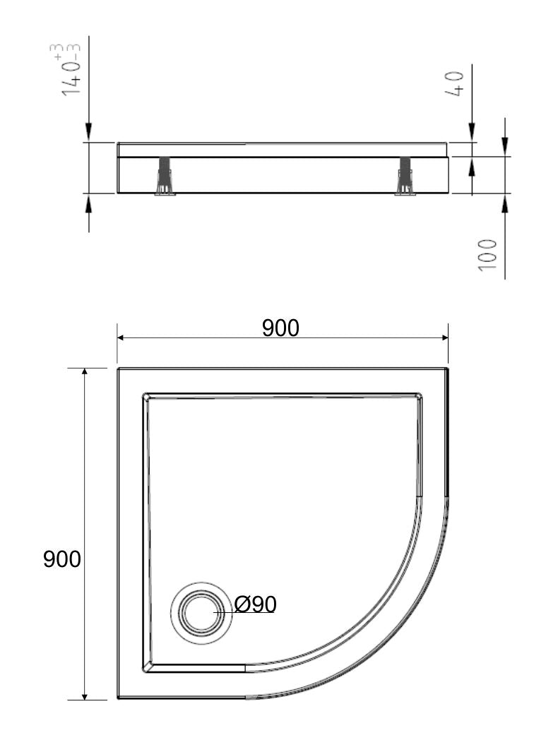 Wiesbaden Douchebak acryl 1/4 rond 90x90x4 wit - WDtegels