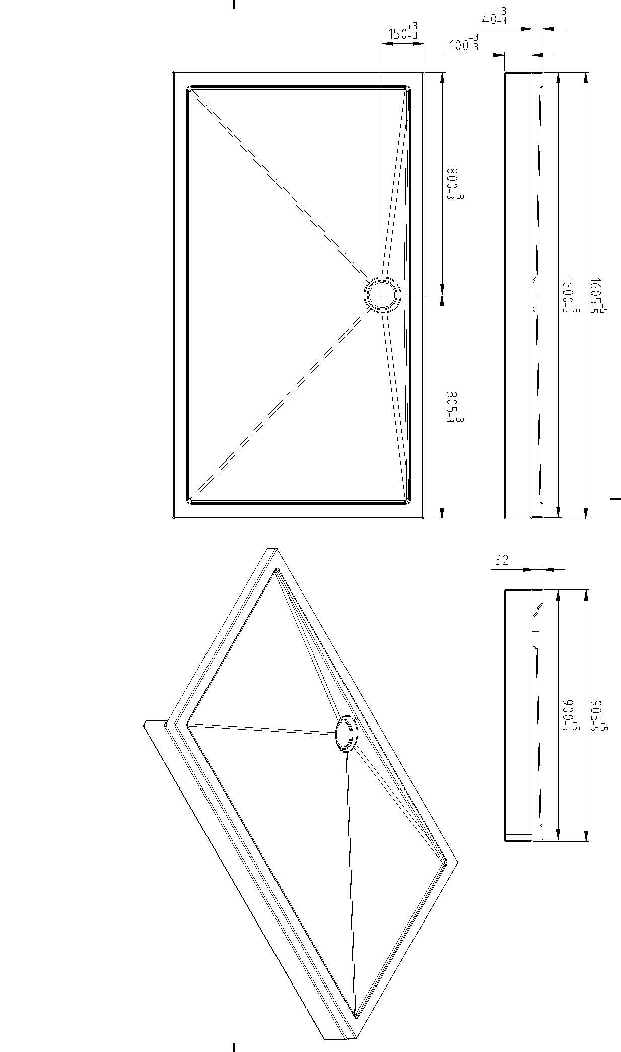 Wiesbaden Front panel + legs for shower tray acrylic 160x90x4 white