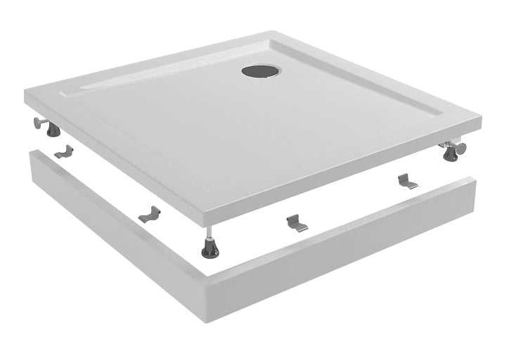 Voorzetpaneel met poten voor vierkante douchebak 90x90x4cm Glans wit