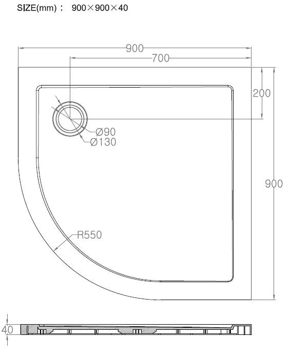 Wiesbaden luxe douchebak SMC 1/4 rond 900x900x40 inbouw wit - WDtegels