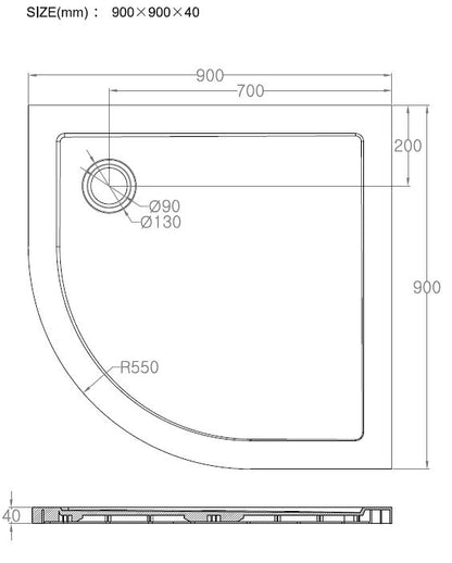 Wiesbaden luxe douchebak SMC 1/4 rond 900x900x40 inbouw wit - WDtegels