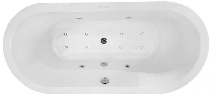 Libero freestanding whirlpool bath 170x80 cm acrylic gloss white with chrome waste