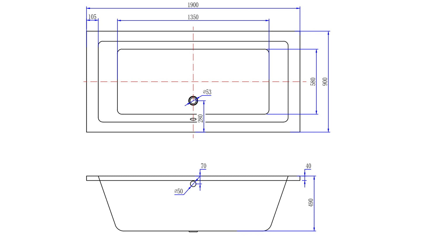 Wiesbaden Santino SQ inbouw ligbad 190x90x49 cm wit DUO