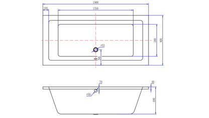 Wiesbaden Santino SQ inbouw ligbad 190x90x49 cm wit DUO