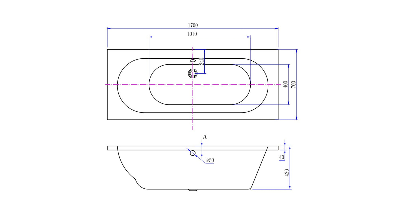 Wiesbaden Portus RD inbouw ligbad 170x70x43 cm wit - WDtegels