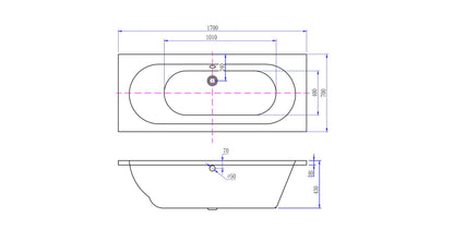 Wiesbaden Portus RD inbouw ligbad 170x70x43 cm wit - WDtegels