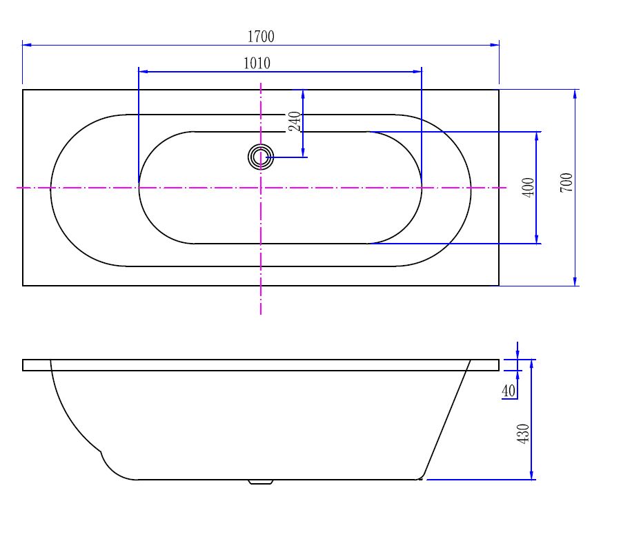Wiesbaden Portus RD inbouw ligbad 170x70x43 cm wit - WDtegels