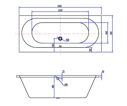 Portus RD inbouw duo ligbad | 180x80x49cm | Mat wit - WDtegels