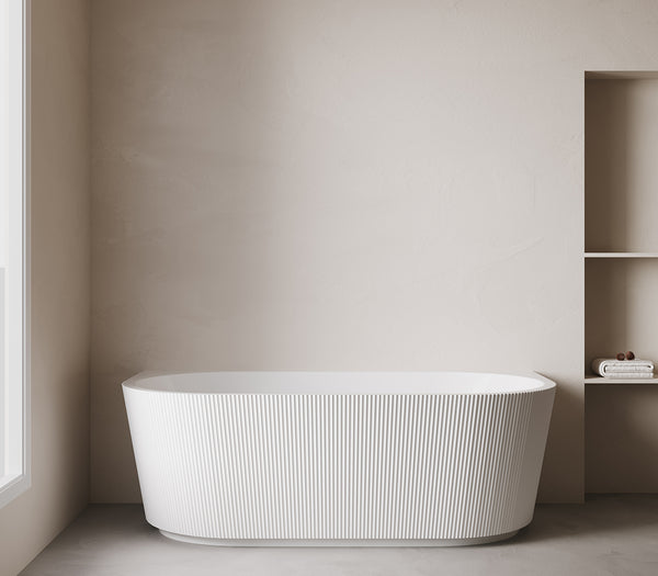 Rivi semi-freestanding bath | 180x80cm | Matt white acrylic with matt white waste