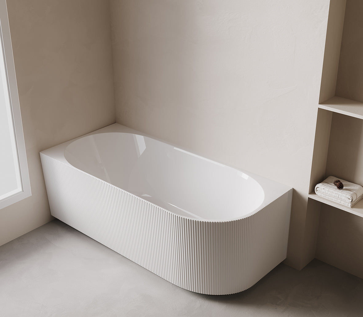 Rivi corner bath left 170 x 80 cm acrylic gloss white with washed gloss white