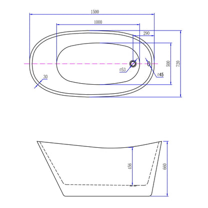 Wiesbaden Trapeze freestanding acrylic bathtub 150 x 72 white