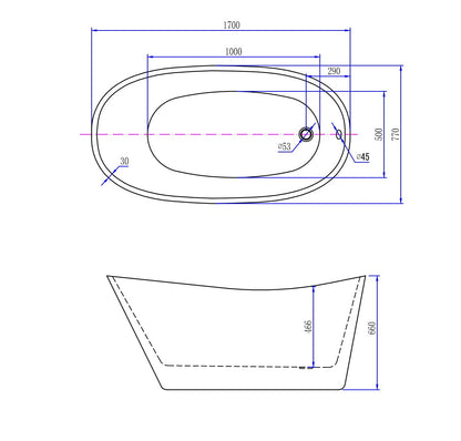 Wiesbaden Trapeze freestanding acrylic bathtub 170 x 77 white