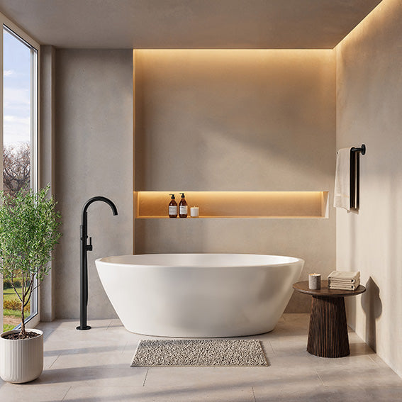 Oval freestanding bath 170 x 78 cm acrylic matt white with waste matt white