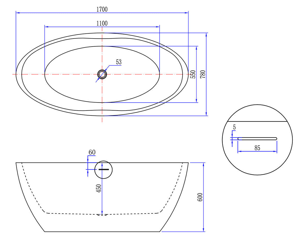Wiesbaden Oval vrijstaand ligbad | Acryl | 170x78cm | Mat-wit - WDtegels
