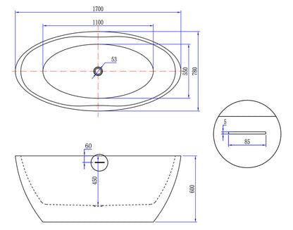 Wiesbaden Oval vrijstaand ligbad | Acryl | 170x78cm | Mat-wit - WDtegels