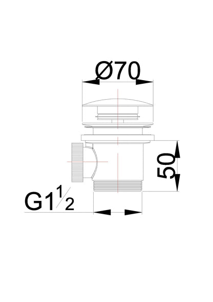 Maattekening Caral clickwaste voor vrijstaand bad 1 1/2" mat wit