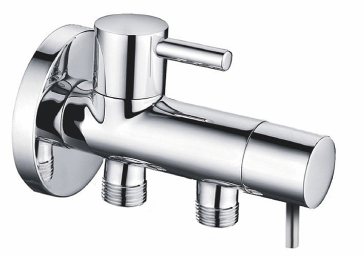 Minimal dubbele hoekstopkraan met rozet 1/2" x 3/8" x 3/8" Chroom