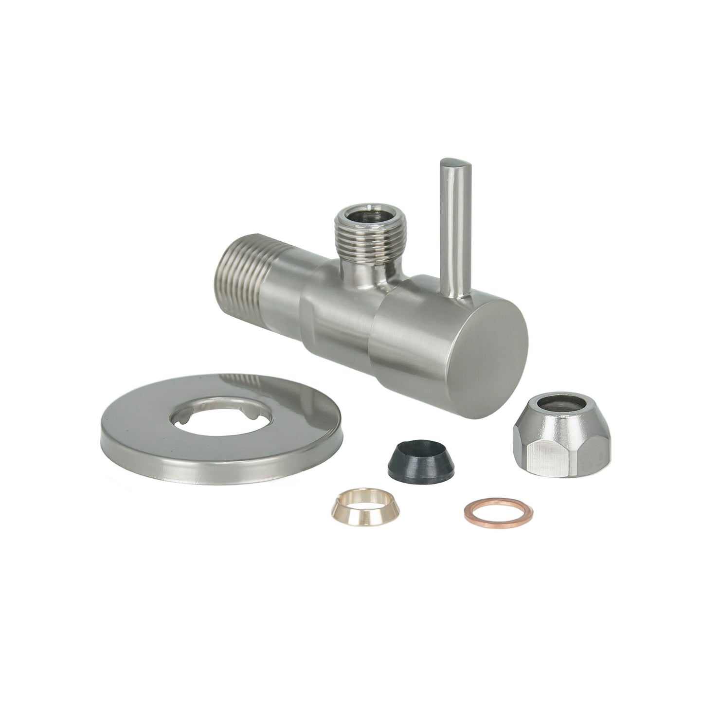 Válvula de ángulo mínimo 1/2" x 3/8" o abrazadera 10 mm acero cepillado PVD