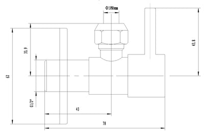 Maattekening Minimal hoekstopkraan 1/2" x 3/8" of knel 10mm Gunmetal PVD