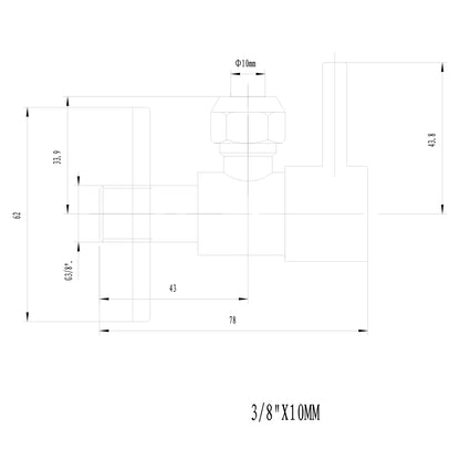Maattekening Minimal hoekstopkraan 3/8" x 3/8" of knel 10mm Geborsteld brons koper PVD