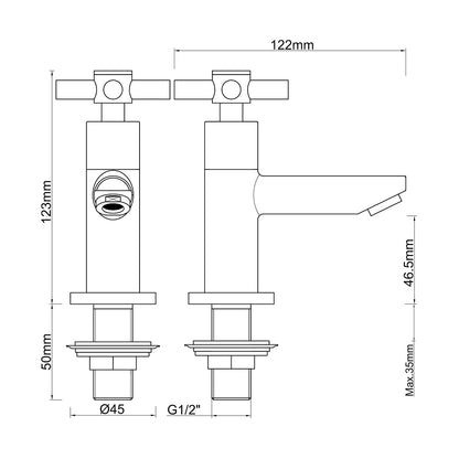 Maattekening Asmaro fonteinkraan met KIWA-keurmerk 1/2" Chroom