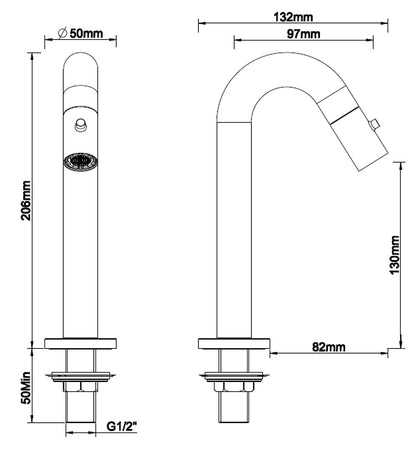 Metro fonteinkraan 1/2" | Mat zwart - WDtegels