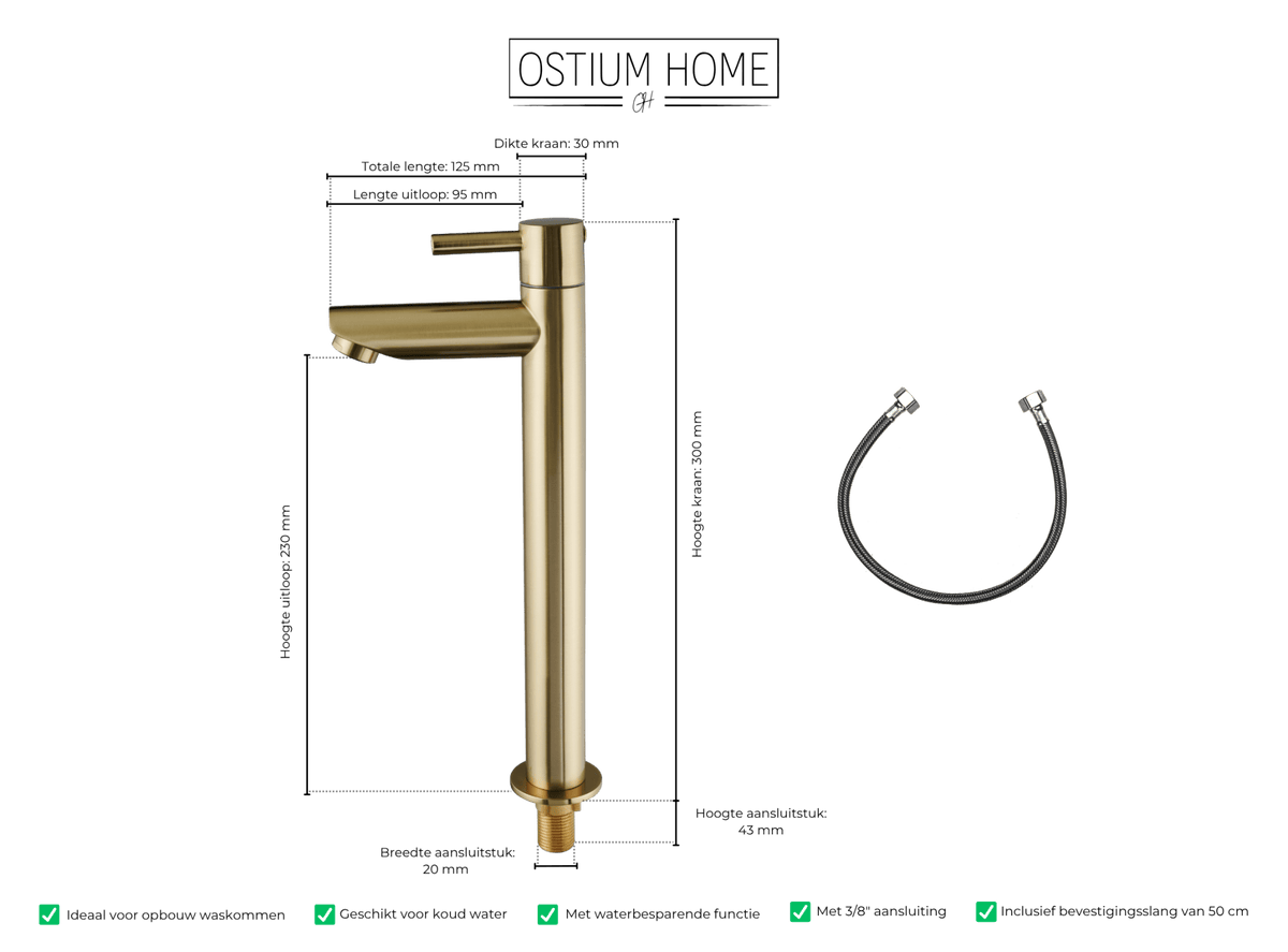 Maattekening van hoge fonteinkraan Altano in goud