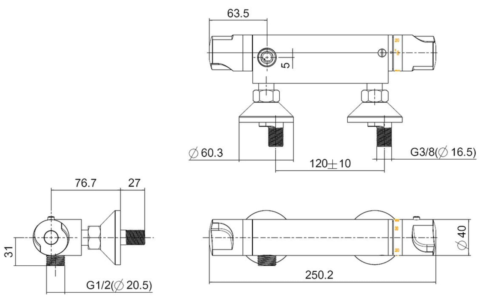 Universal thermostatische douchemengkraan 12 cm chroom 8712117089381
