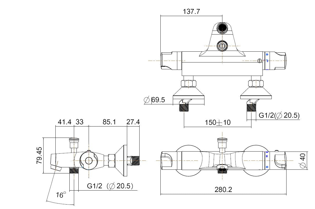 Universele thermostatische badmengkraan | Chroom - WDtegels