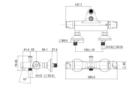 Universele thermostatische badmengkraan | Chroom - WDtegels