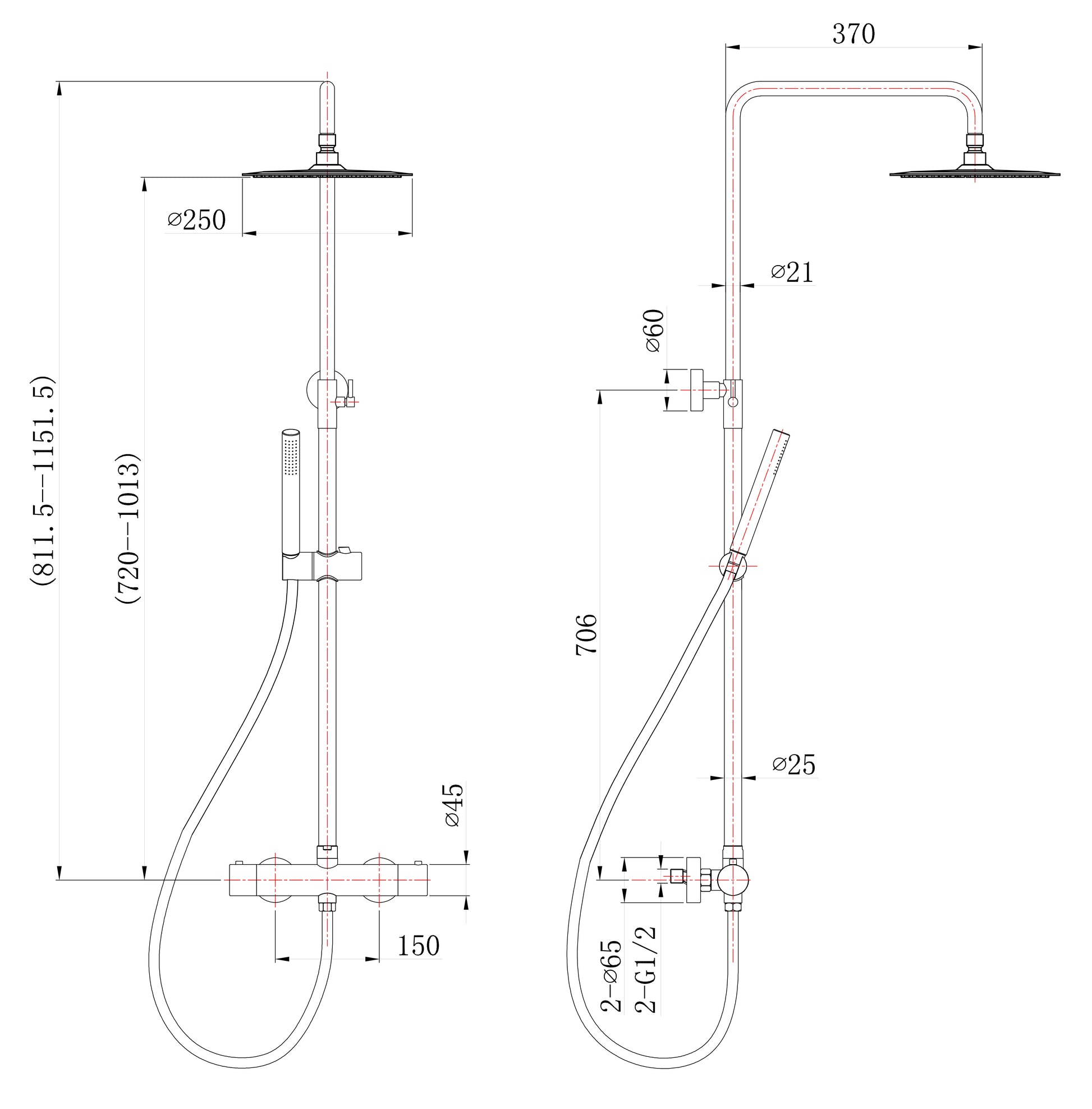 304 thermostatische regendoucheset | Opbouw | Geborsteld RVS - WDtegels